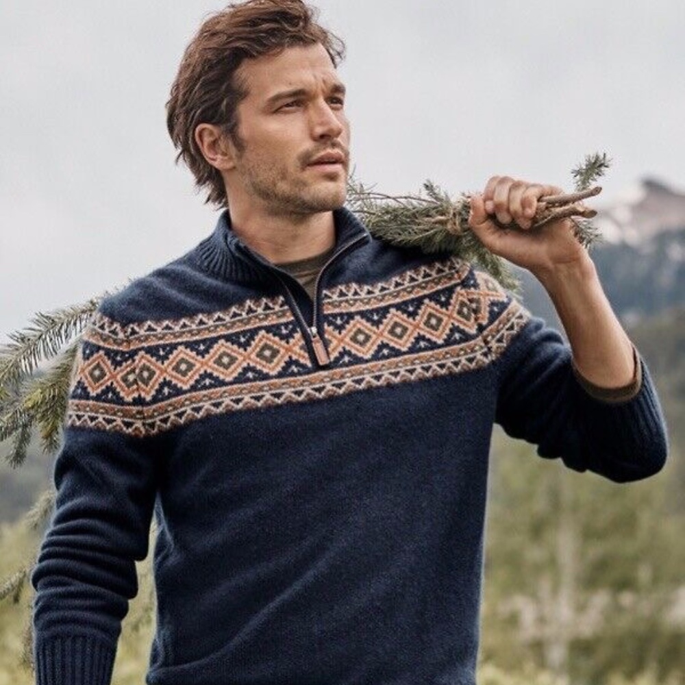 Garnet Hill Mens cashmere Faire Isle sweater